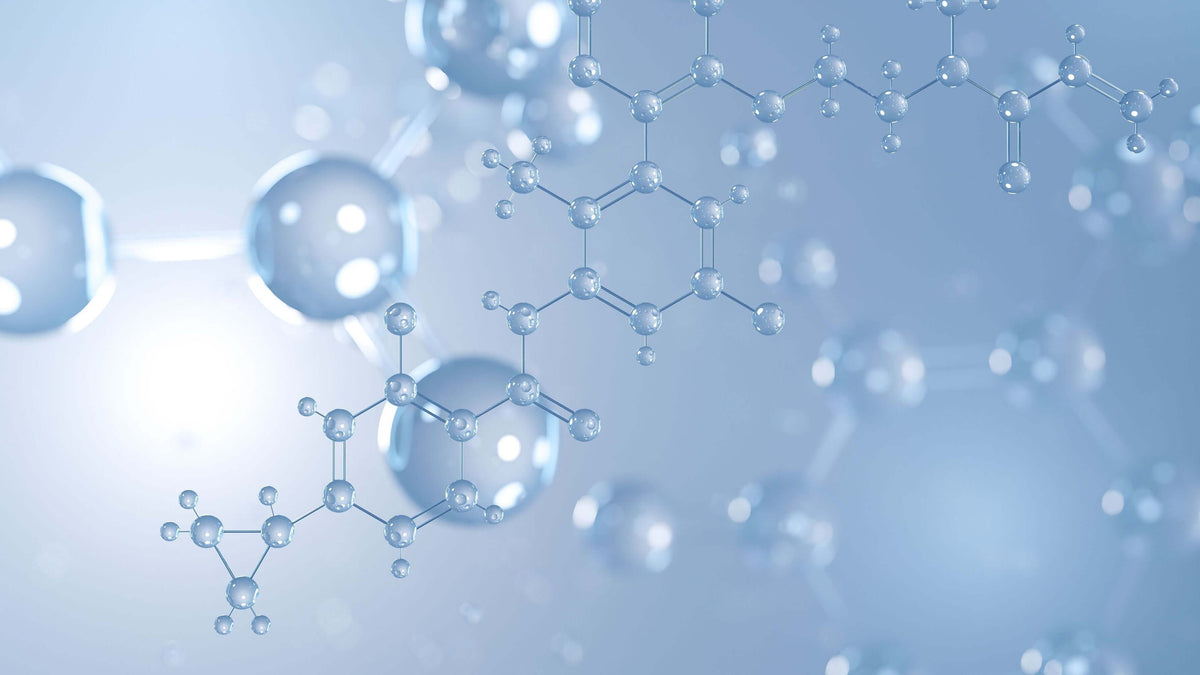 Weergave van de moleculaire structuur, waarbij de nadruk ligt op de voordelen van bio-identieke voeding in wetenschappelijk onderzoek.